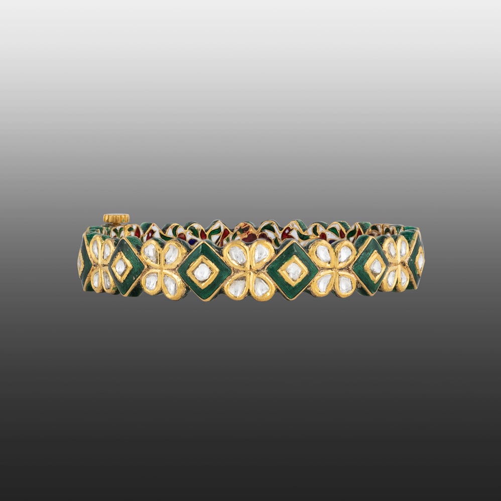 Polki Floral Bangle with Boxy Green Enamel